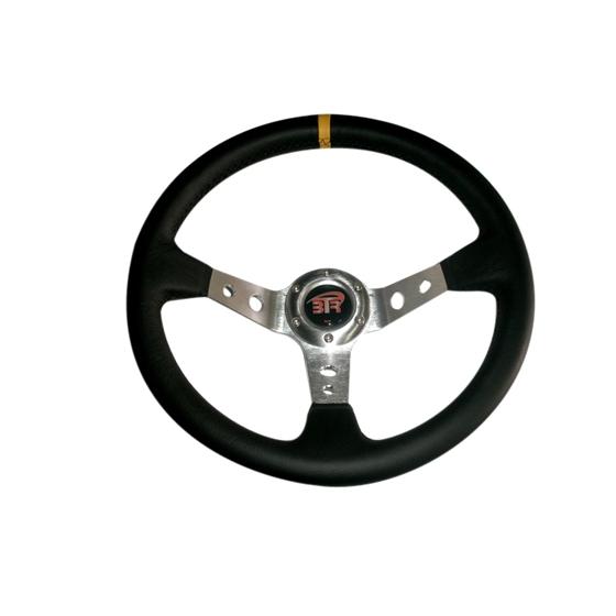 VOLANTE WRC3 DE PIEL LISA NEGRO/PLATA 350MM 336A FRANJA AMARILLA